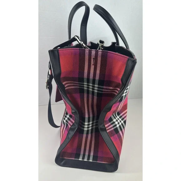 kate spade new york Manhattan Foliage Plaid Fabric Large Tote Bag Pink Multi EUC - Picture 4 of 14